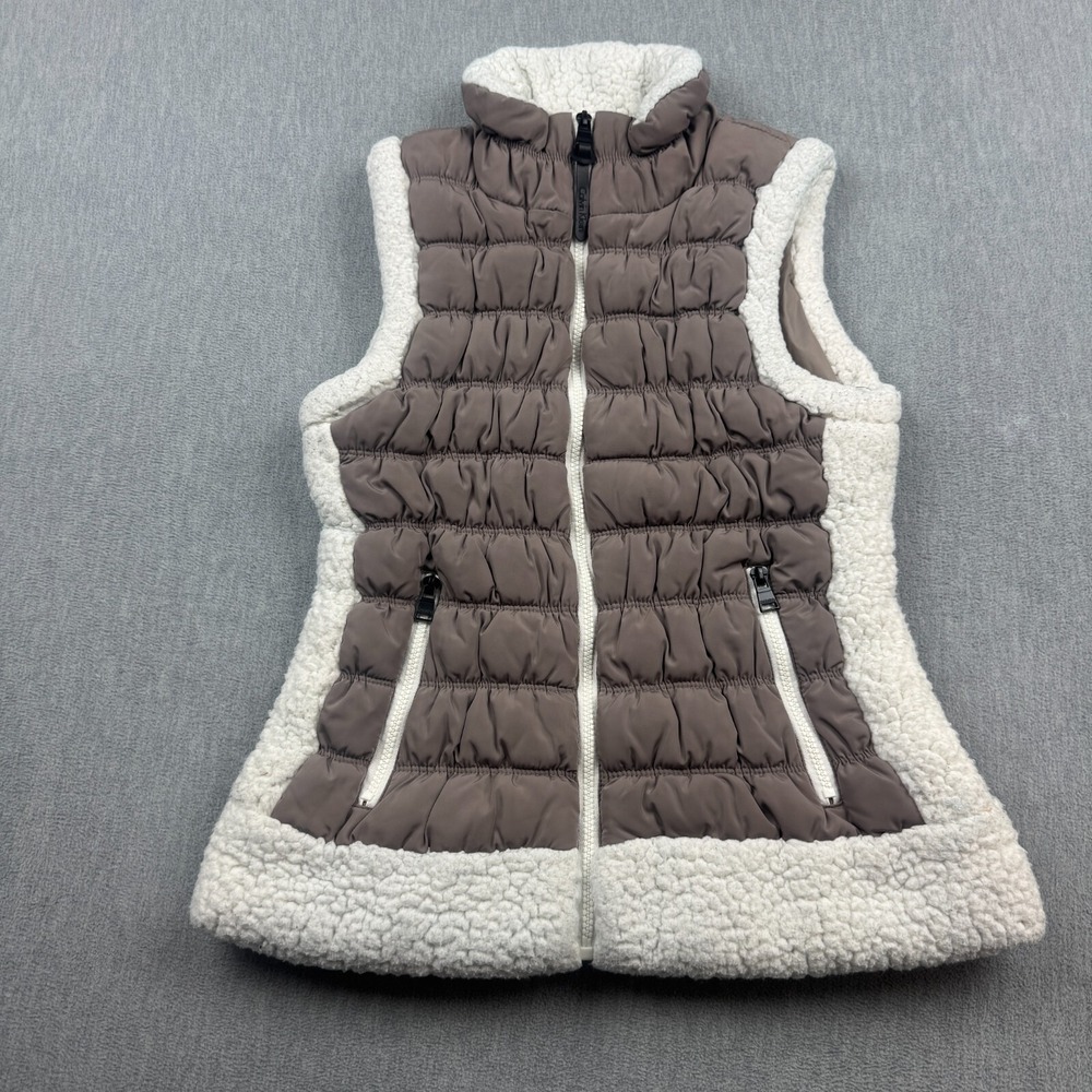 Calvin Klein Performance Puffer Vest‎ Womens Medium Brown Sherpa Trim Sleeveless